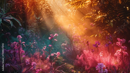 fairycore of a mysterious fairytale world of ethereal light and secret brightly displayed secrets hidden in the depths of the bright and illuminated  photo
