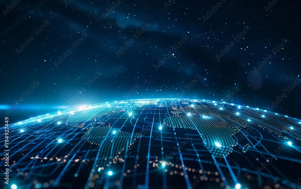 Communication technology for internet business. Global world network and telecommunication on earth cryptocurrency and blockchain and IoT Communication technology for internet business. Global world network and telecommunication on earth cryptocurrency and blockchain and IoT