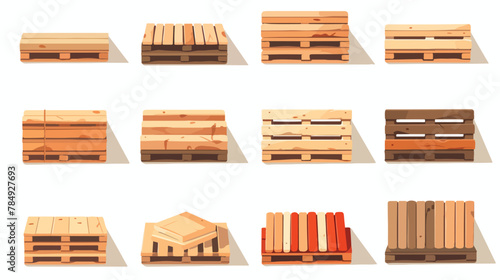 Wooden pallets set. Top and side view cartoon objec