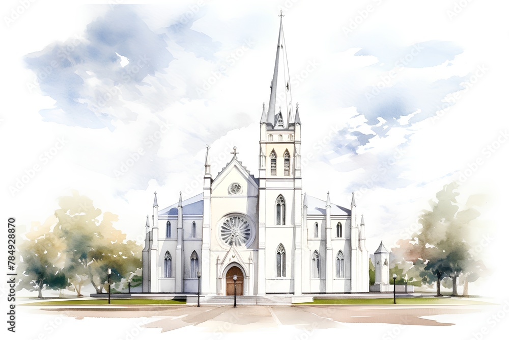 Watercolor illustration of St. Patrick's Cathedral in Dublin, Ireland