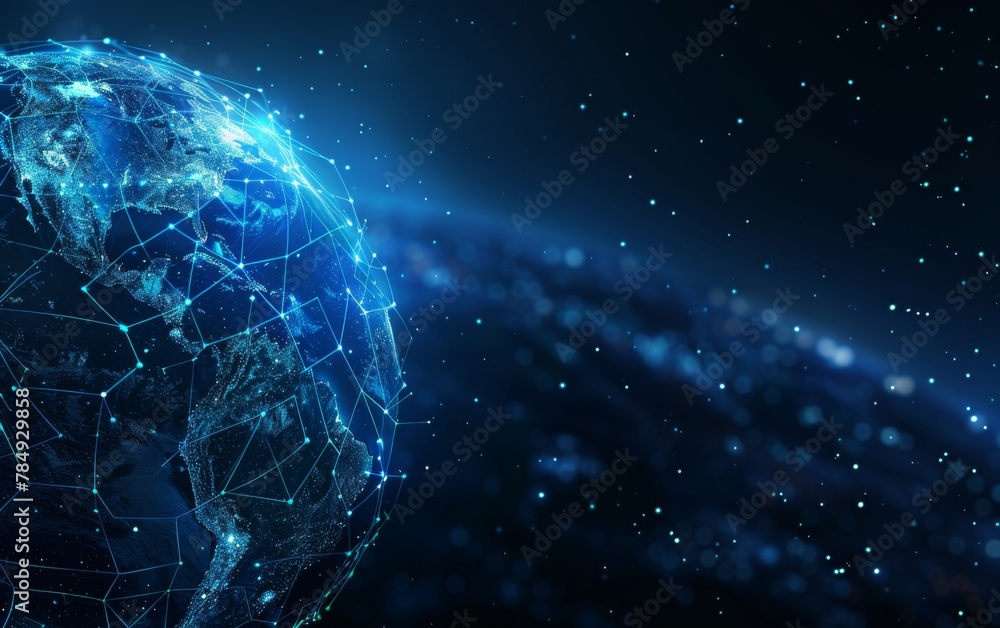 Obraz premium Communication technology for internet business. Global world network and telecommunication on earth cryptocurrency and blockchain and IoT