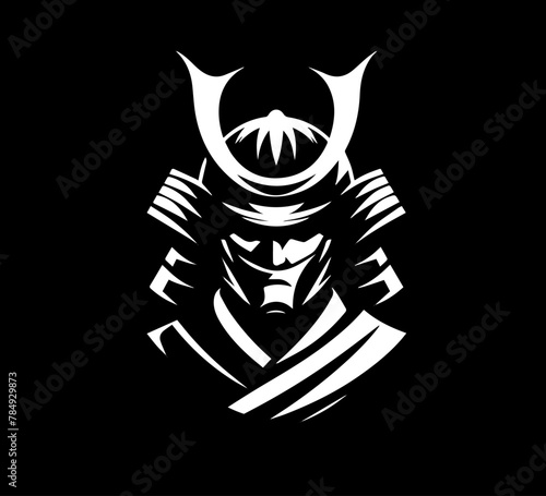 samurai minimal logo black and white vector