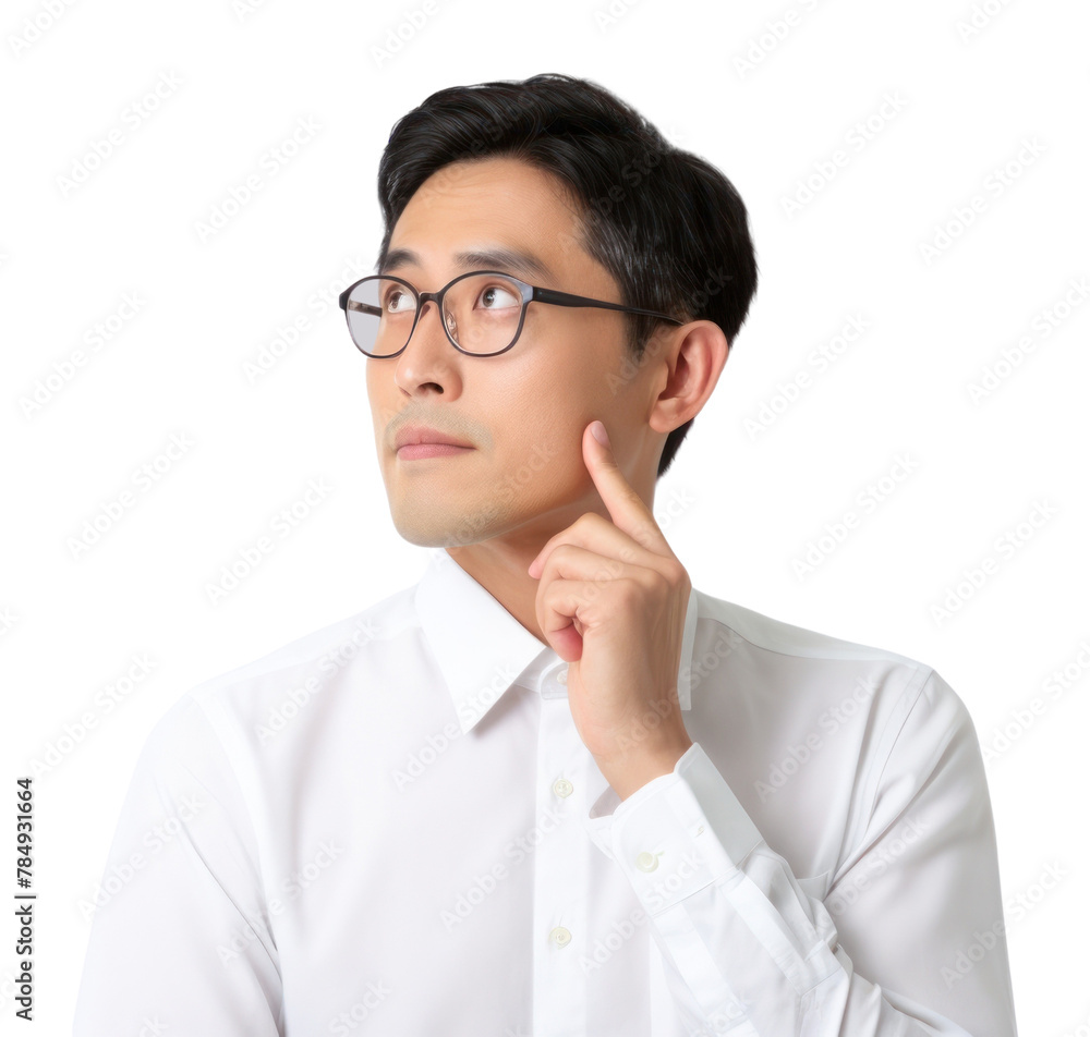 PNG Thinking face portrait glasses adult PNG Thinking face portrait glasses adult