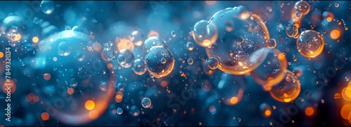A cluster of bubbles suspended in the air  glistening under natural light. The bubbles appear to be moving gently  creating a whimsical and playful atmosphere.