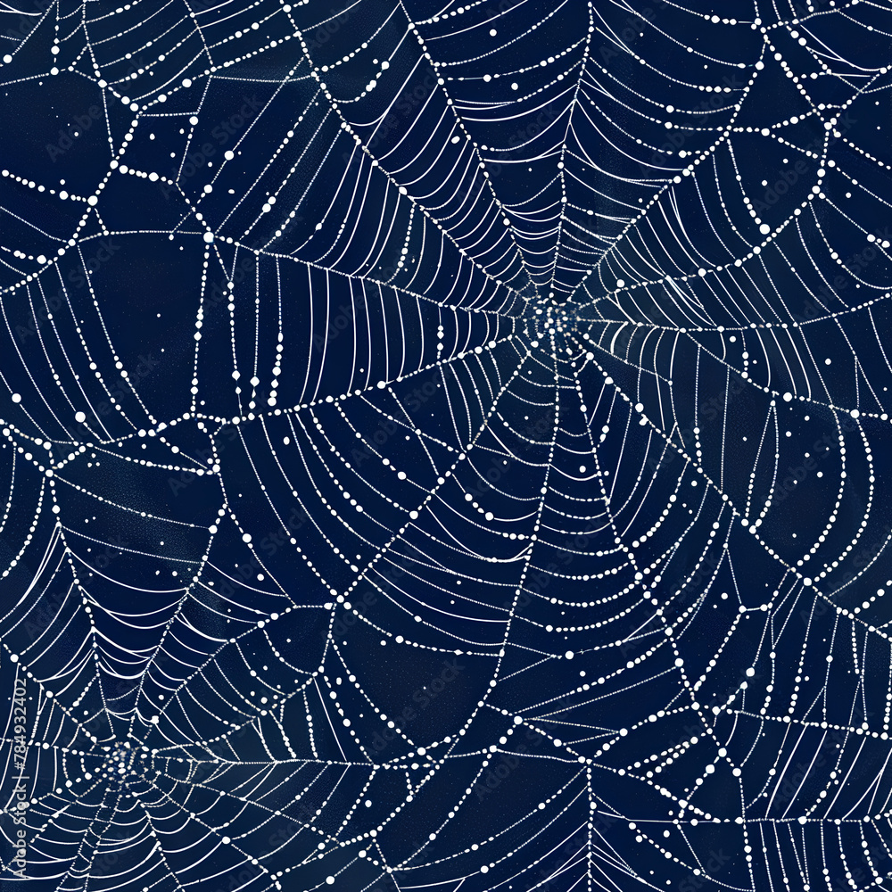 Dewy Spider Web, Midnight Blue, Intricate Network with Copy Space Dewy Spider Web, Midnight Blue, Intricate Network with Copy Space