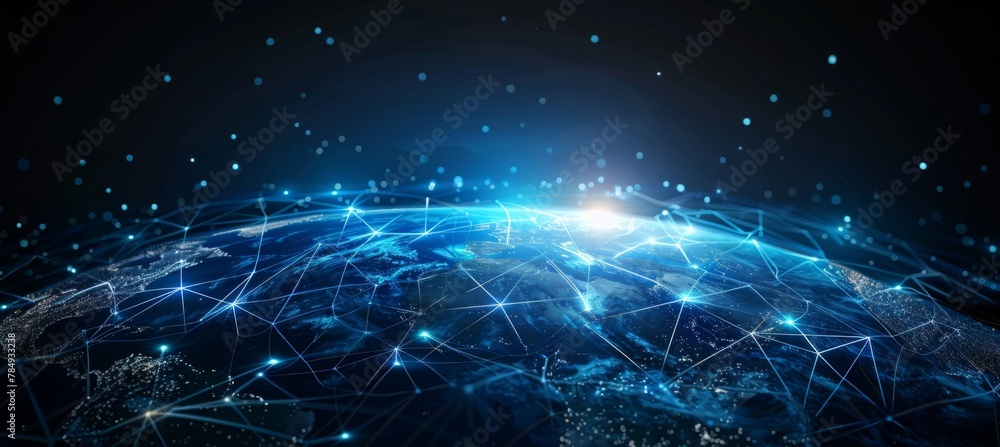 Communication technology for internet business. Global world network and telecommunication on earth cryptocurrency and blockchain and IoT Communication technology for internet business. Global world network and telecommunication on earth cryptocurrency and blockchain and IoT