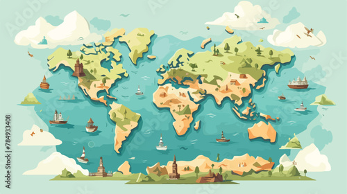 World map location travel geopgraphy 2d flat cartoon