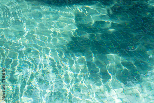 Water surface with waves on water surface wave effect You can see the blue square tiles at the bottom of the pool. 