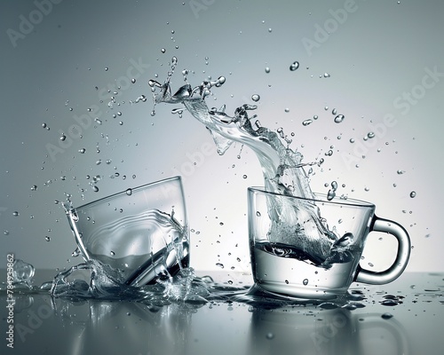 Overflowing Cup vs Spilled Cup, One cup overflowing with water or wine and another tipped over, its contents lost photo