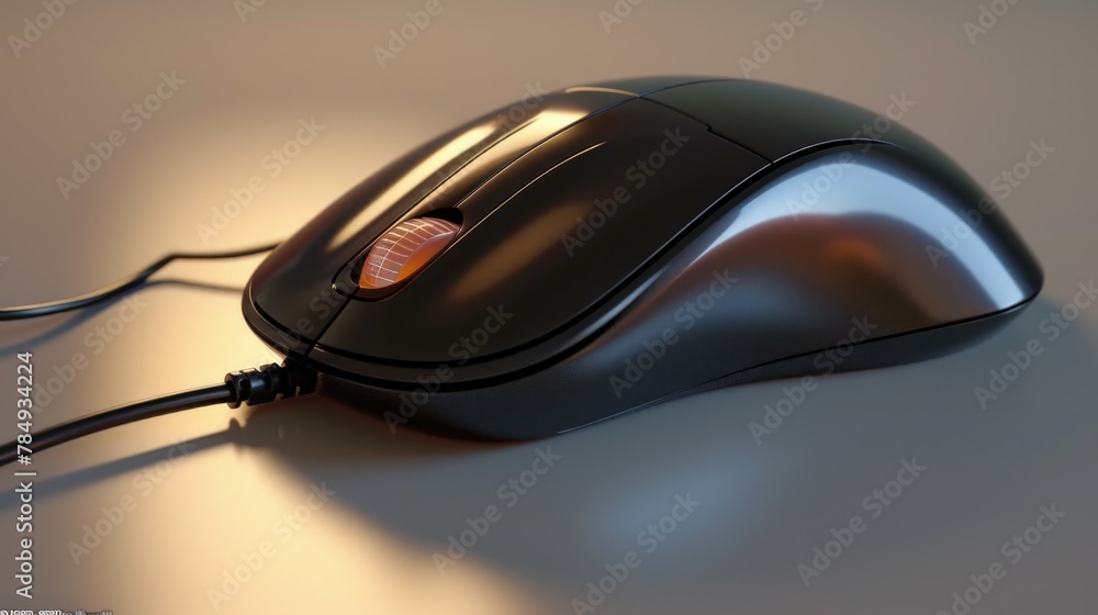 Black computer mouse with red button on top