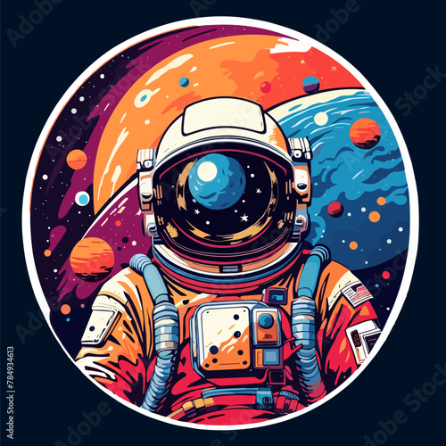 Vector illustration showing an astronaut lost in the galaxy.