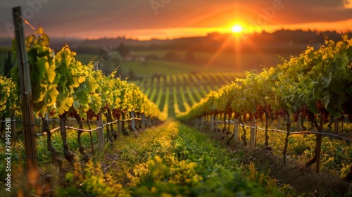 golden sunset over lush vineyards, AI Generative
