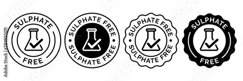 No sulphate or sulfate free icon set vector collection. Sign badge symbol of Zero chemical shampoo, conditioner, cream or moisturizer emblem. For skin care or hair care protection seal for web app ui photo