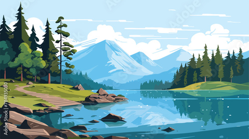 Yedigoller  Seven Lakes  National Park 2d flat cartoon © Mishi