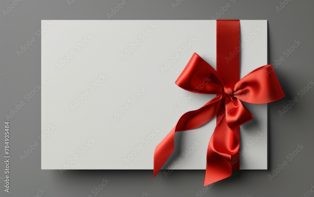 close up of a note card with ribbon bow on white background