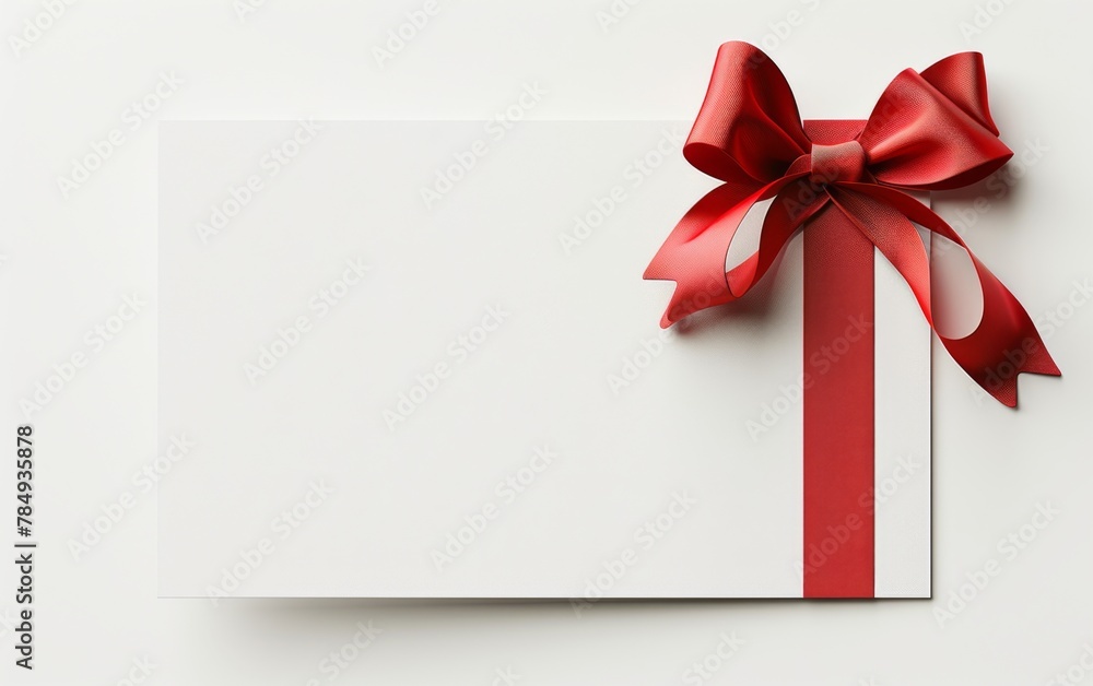 close up of a note card with ribbon bow on white background close up of a note card with ribbon bow on white background