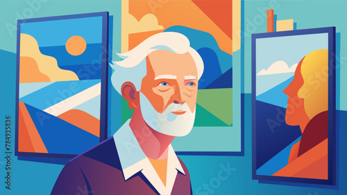 A photo series capturing the vibrant colors of a senior artists mixed media paintings each piece a reflection of their fulfilled and