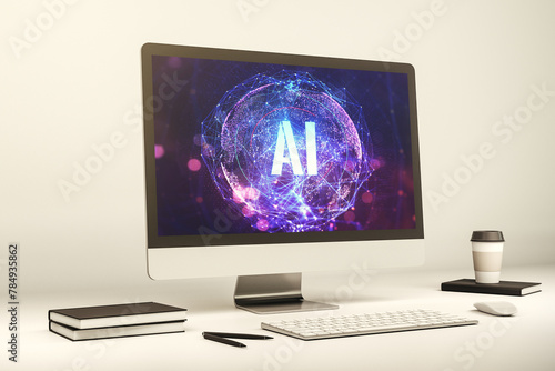 Creative artificial Intelligence symbol concept on modern computer monitor. 3D Rendering