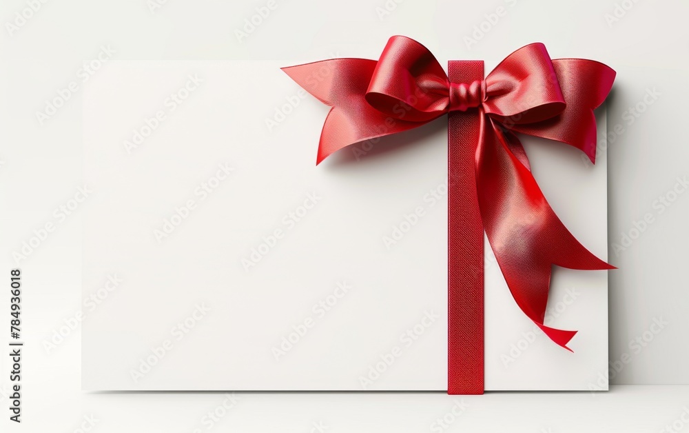 close up of a note card with ribbon bow on white background close up of a note card with ribbon bow on white background