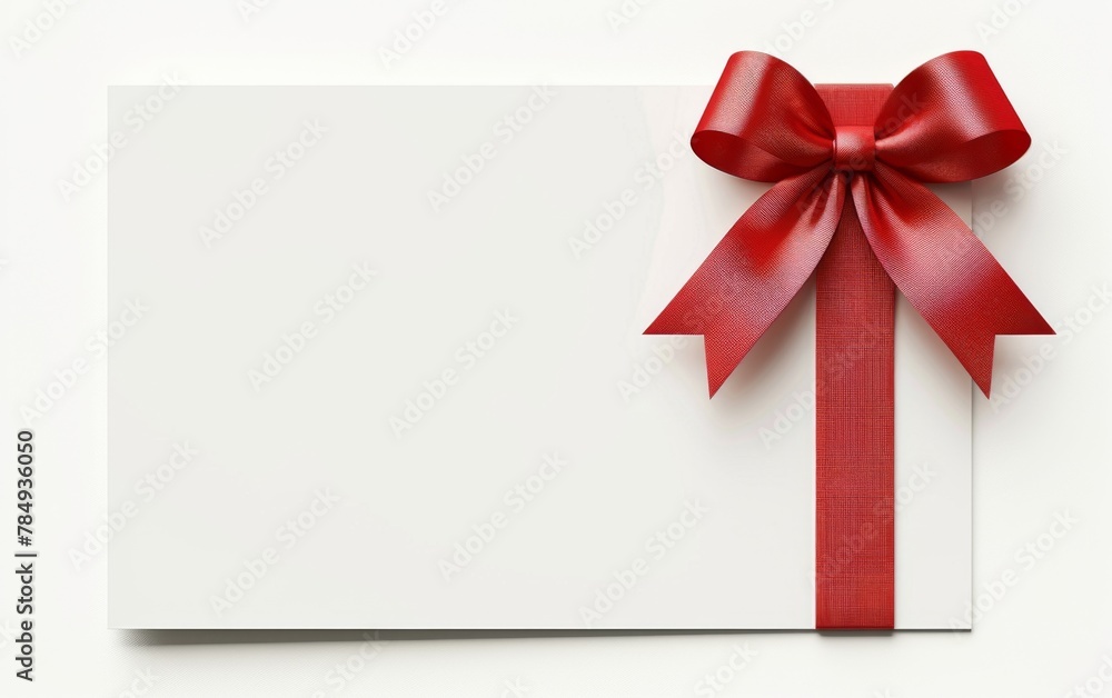 close up of a note card with ribbon bow on white background close up of a note card with ribbon bow on white background