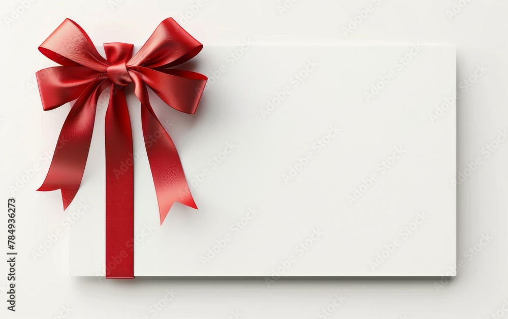 close up of a note card with ribbon bow on white background close up of a note card with ribbon bow on white background
