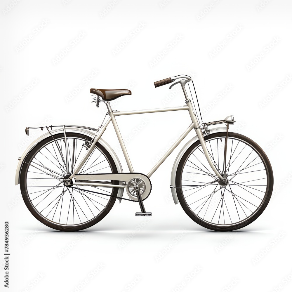 3D bicycle icon, realistic, vintage style, isolated on white background, clear lighting