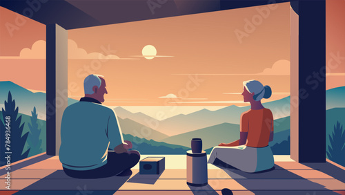 As the sun sets over the horizon an elderly couple lounges on their porch sipping iced tea and streaming their favorite songs through a