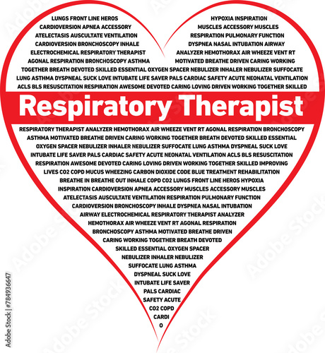 Respiratory Therapist in the shape of a heart with key RT words.
