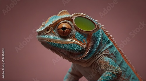 Cool chameleon wearing sunglasses on a solid color background.generative.ai 