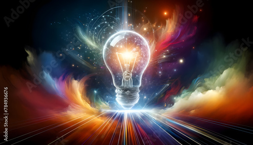 Wallpaper Mural A glowing ethereal light bulb, surrounded by swirls of colorful, dynamic lines and shapes, representing sparks of creativity and inspiration. Torontodigital.ca