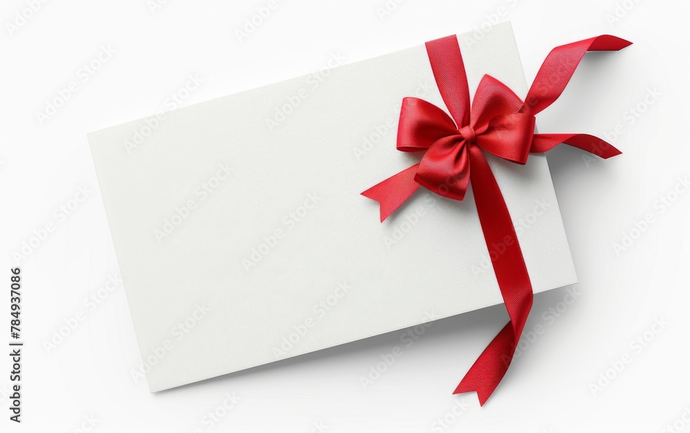 close up of a note card with ribbon bow on white background close up of a note card with ribbon bow on white background