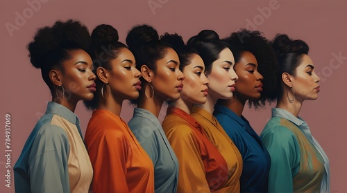 colorful art painting of 3 diverse poc women in a line from side profile view, abstract.generative.ai  photo