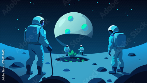 Nestled within a deep crater on this distant moon a team of explorers discovered a field of bioluminescent flora. The alien crop known as