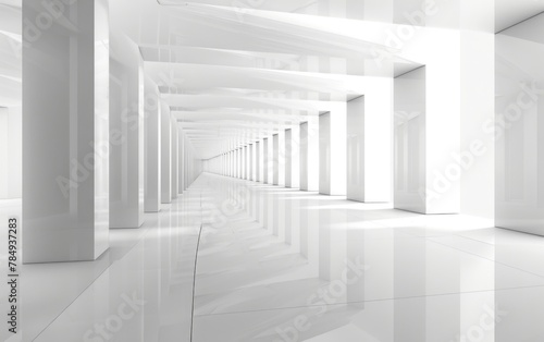 Futuristic abstract 3D white background, has ground, perspective point of view