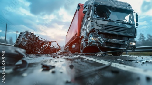 Traffic accident truck crash on the road