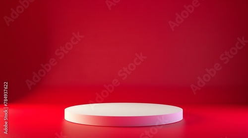 Beautiful round palstic empty podium with space for a product, light Red background