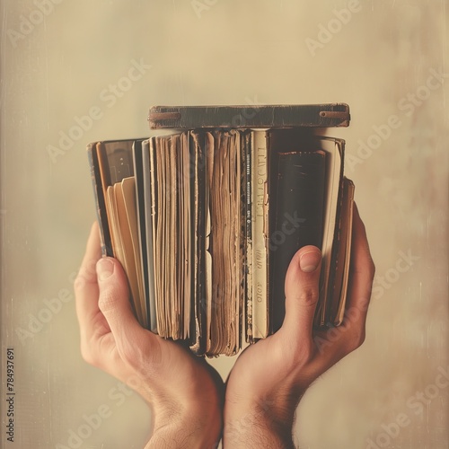 Photographer's Hands Holding a Collection of Photo Albums: Captured Memories photo