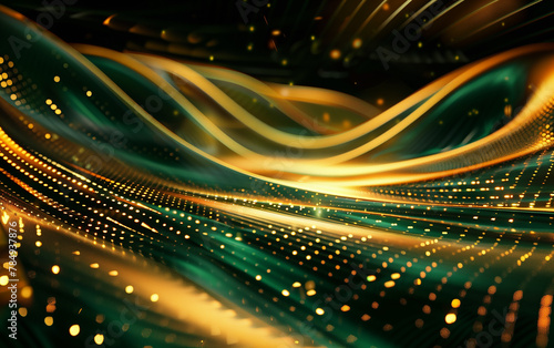 Technology abstract golden and green lines wave background