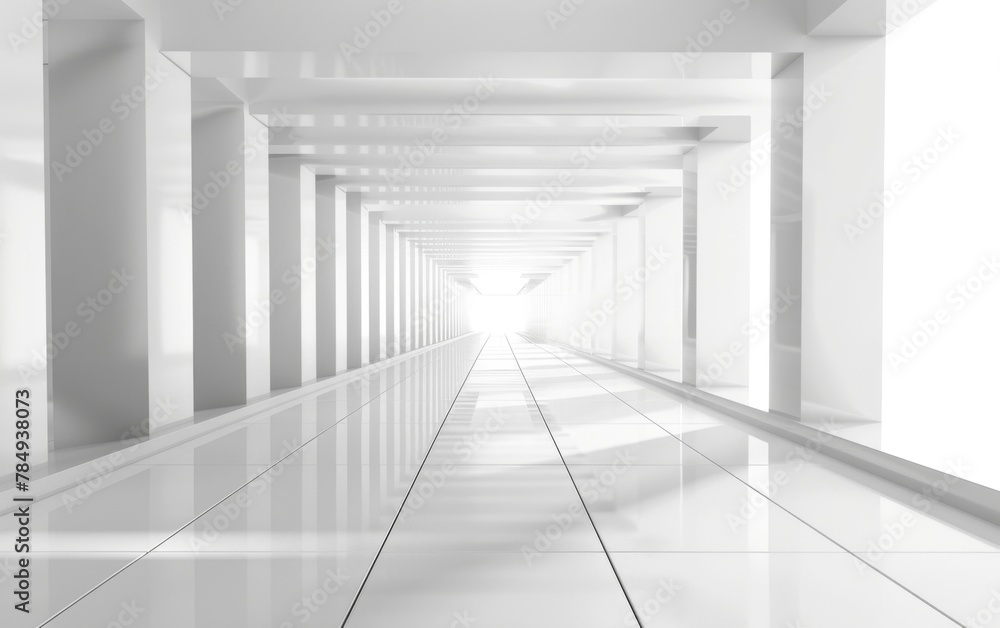 Fototapeta premium Futuristic abstract 3D white background, has ground, perspective point of view