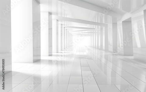 Futuristic abstract 3D white background, has ground, perspective point of view