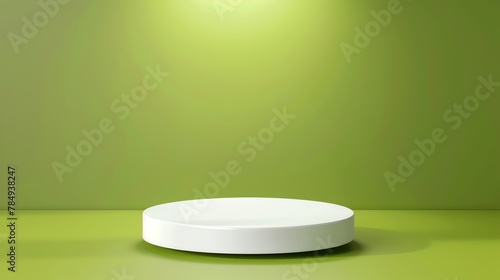 Beautiful round palstic empty podium with space for a product, ligth green background photo