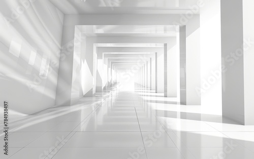 Futuristic abstract 3D white background, has ground, perspective point of view