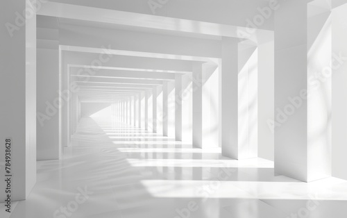 Futuristic abstract 3D white background, has ground, perspective point of view