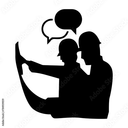Two mans worker construction dialog speach vector black