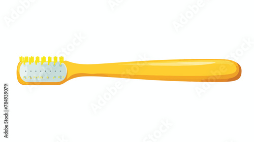Yellow toothbrush with toothpaste icon. Flat illustration