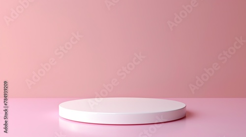 Beautiful round palstic empty podium with space for a product, pink background photo
