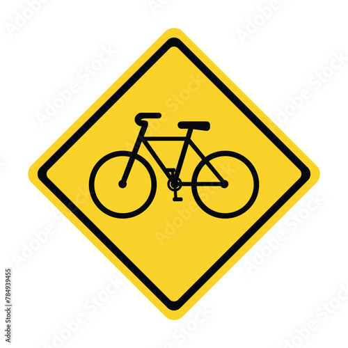 bicycle sign bike yellow sign bike lane road sign area frequently used by bicyclists