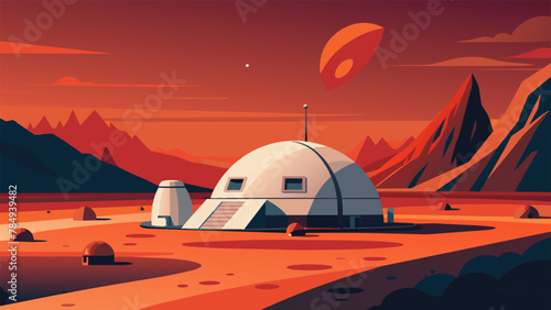 In the infinite expanse of the Martian wilderness the habitat base provides a necessary sanctuary for the weary astronauts. The sleek modern