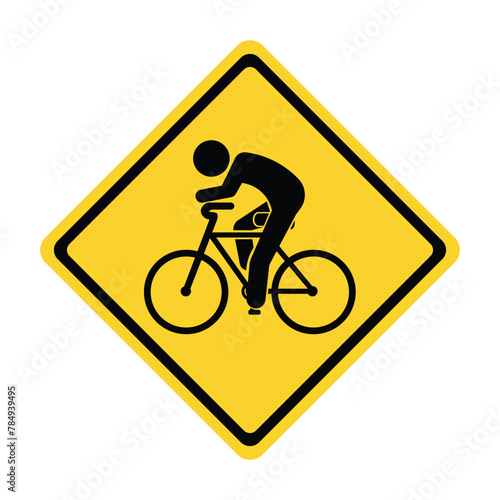 bicycle yellow sign area frequently used by bicyclists bike lane road sign