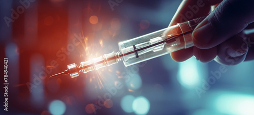 The doctor holds a syringe with a needle, generative AI © Tetiana Romaniuk